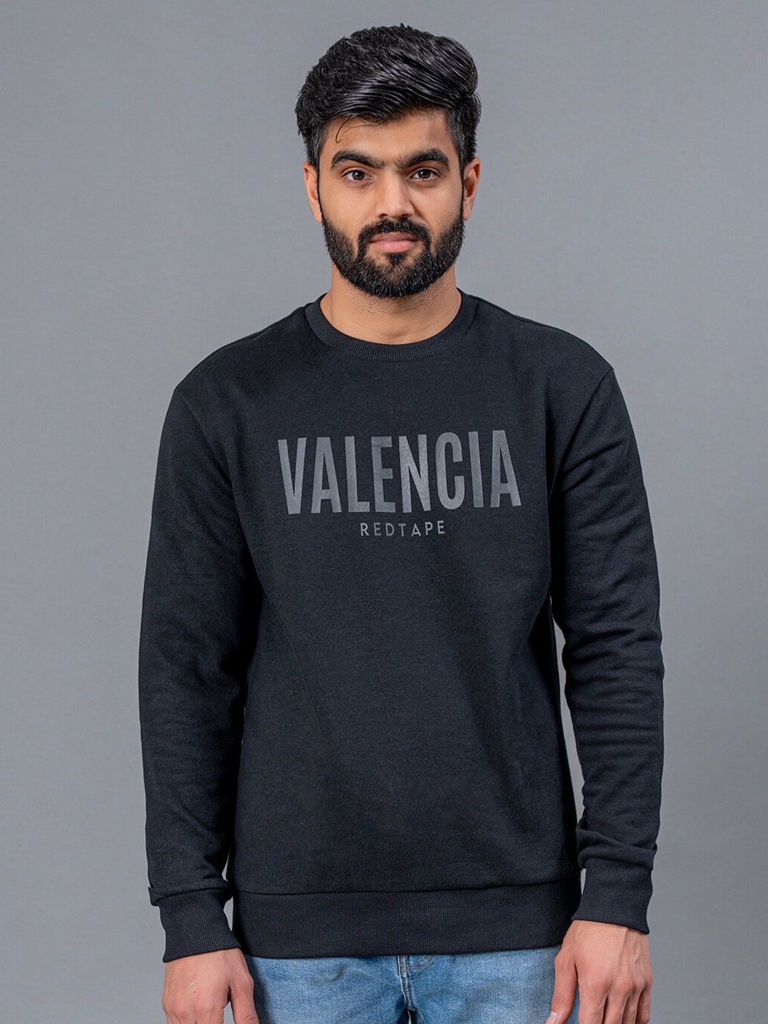 

Red Tape Typography Printed Sweatshirt, Black