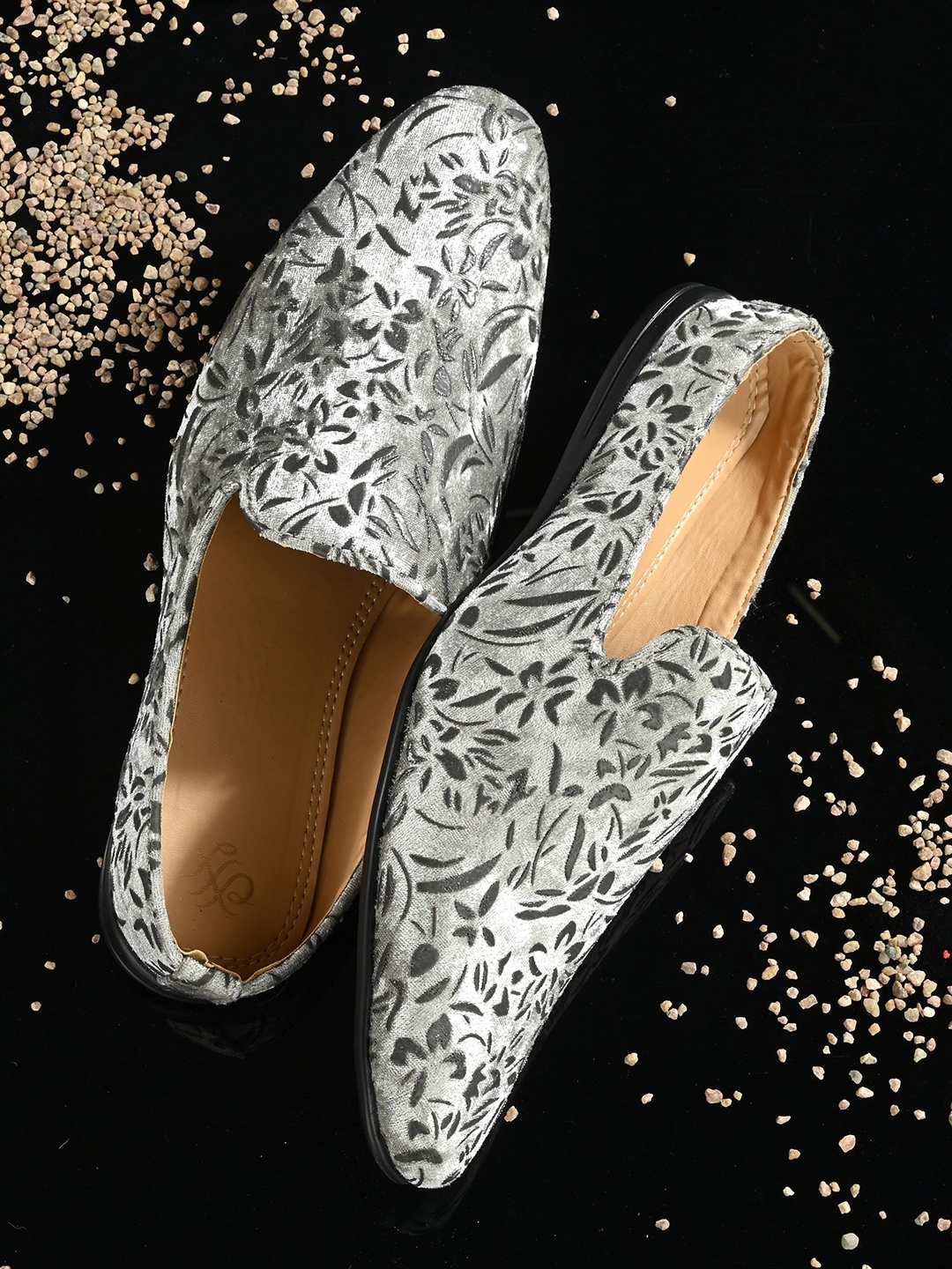 

House of Pataudi Men Printed Lightweight Leather Mules, Beige