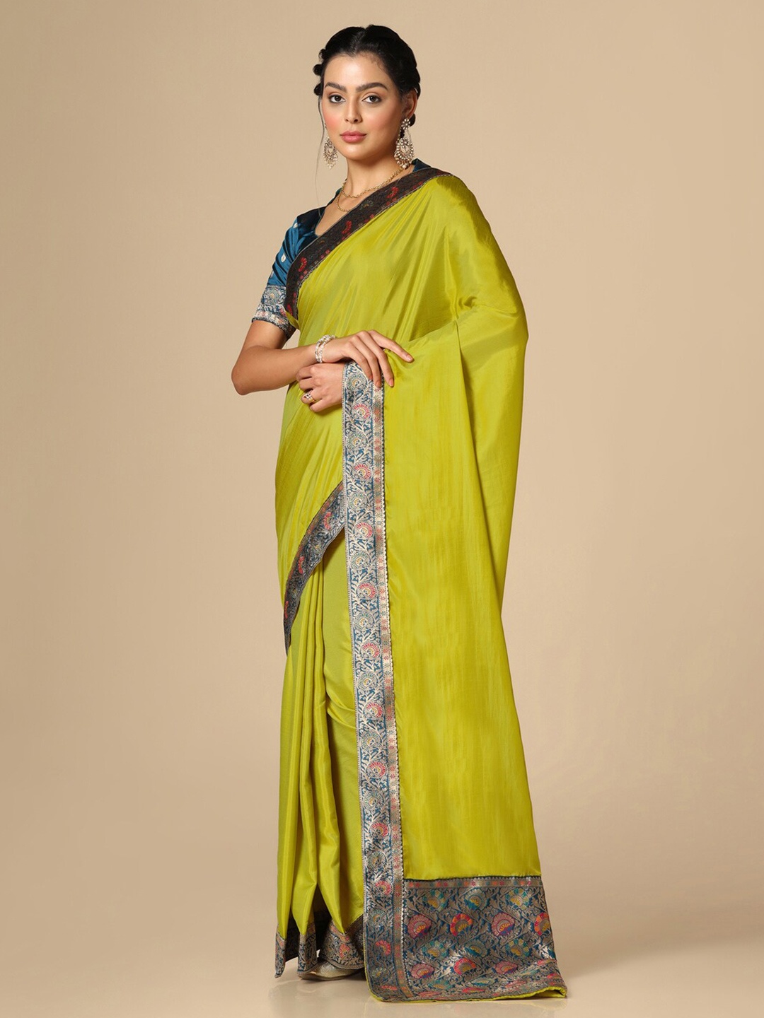 

Mitera Woven Design Zari Saree, Olive
