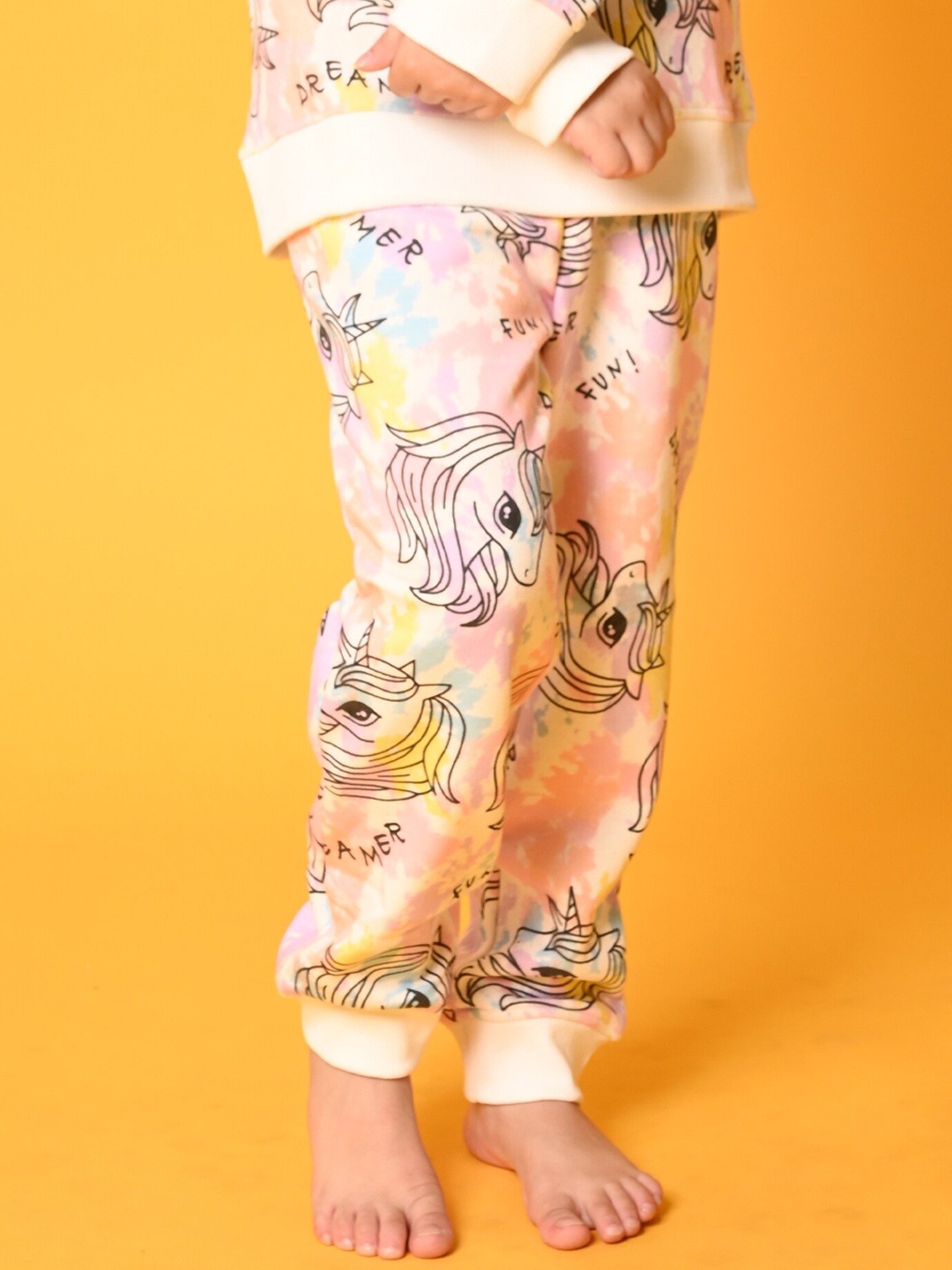 

Anthrilo Girls Printed Fleece Joggers, White
