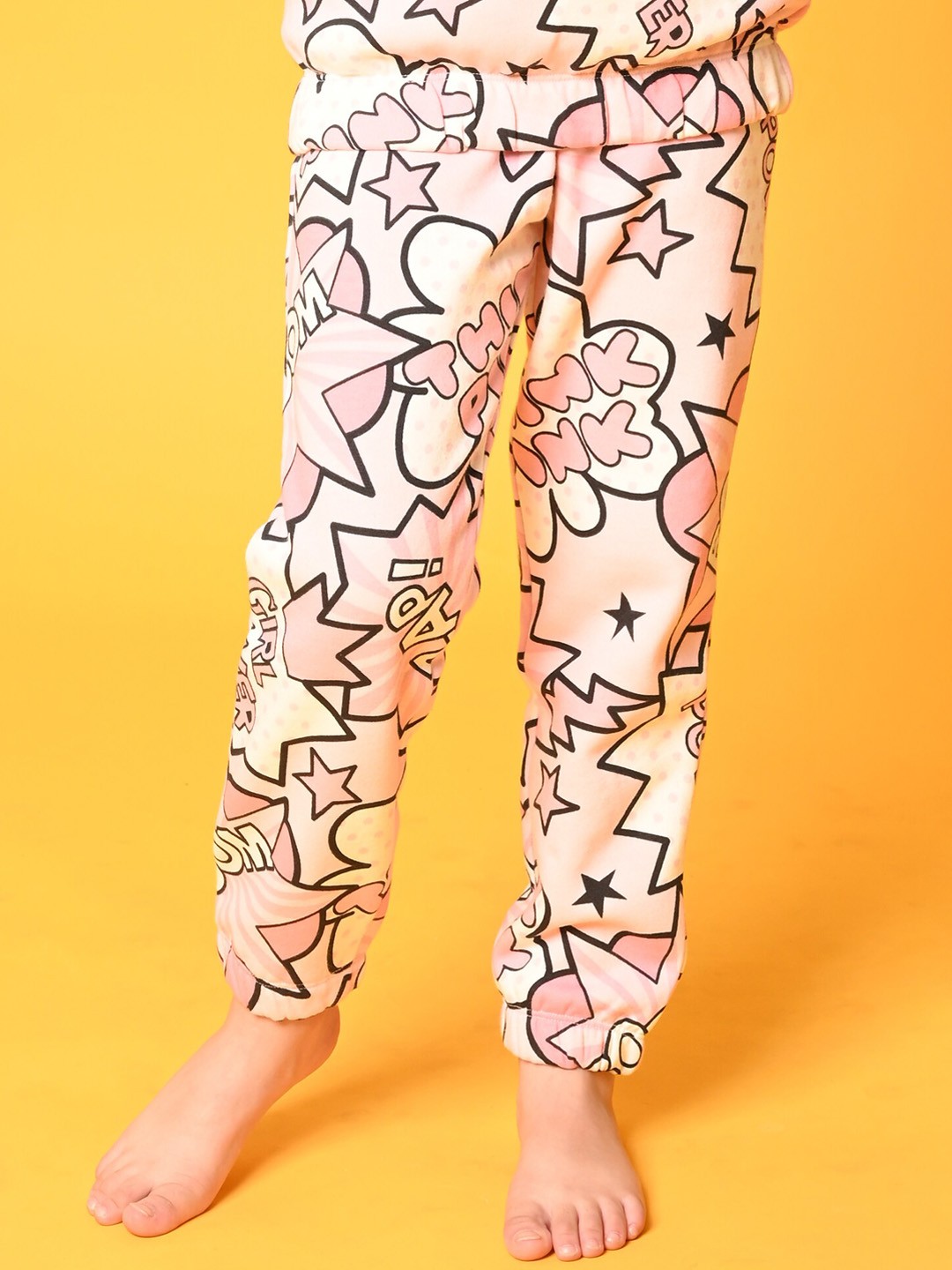 

Anthrilo Girls Printed Fleece Joggers, Pink