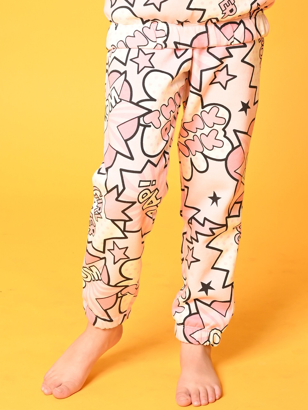 

Anthrilo Girls Printed Fleece Joggers, Pink