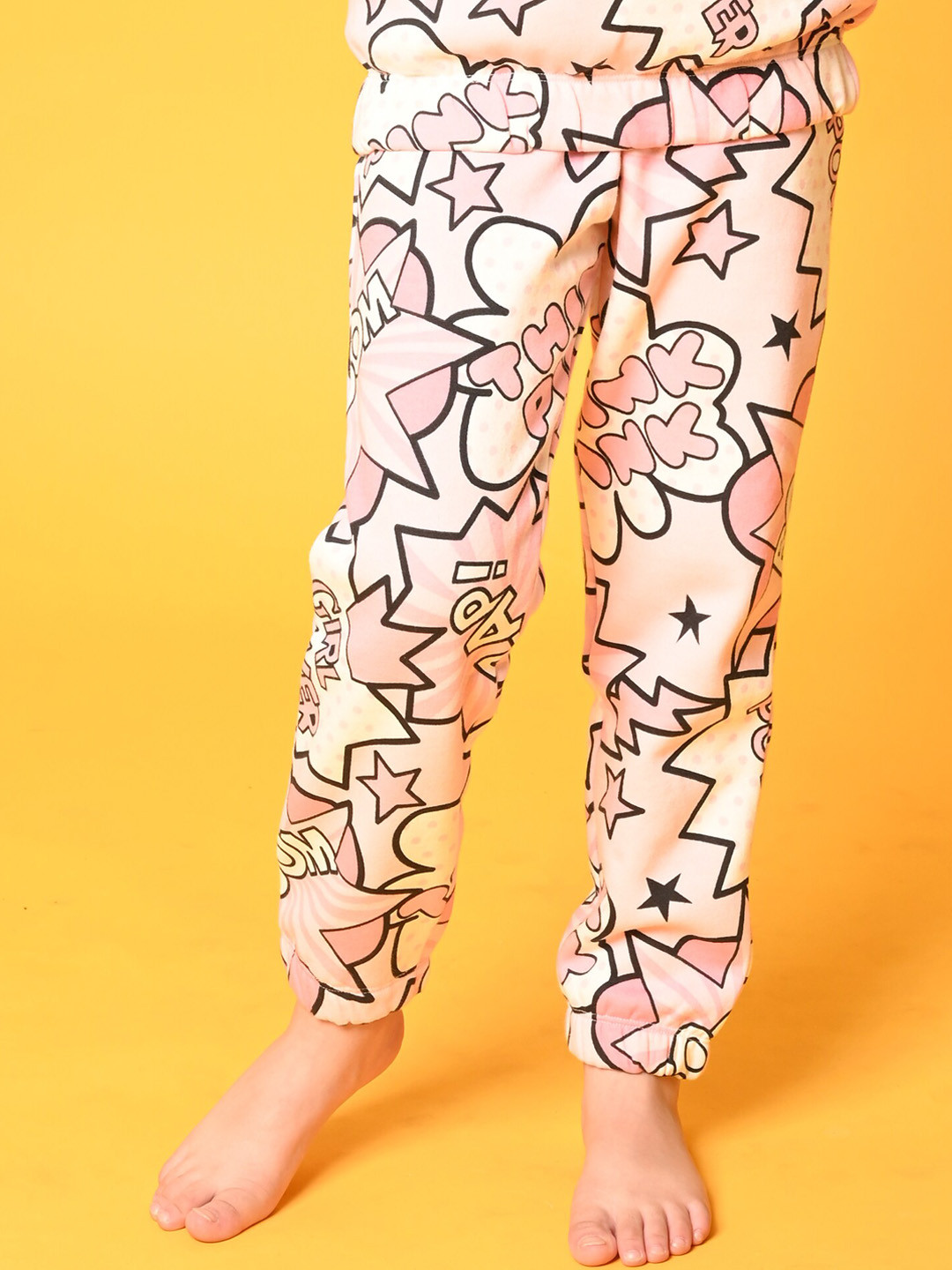 

Anthrilo Girls Printed Fleece Joggers, Pink