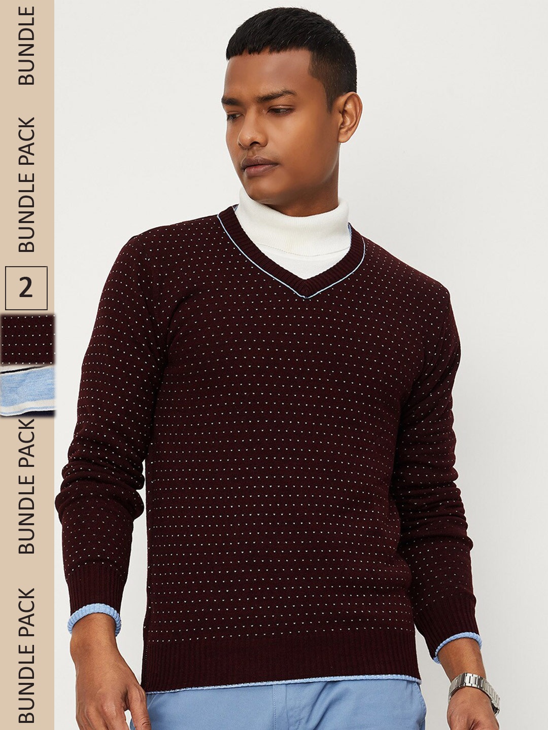 

max Men Striped Reversible Sweater, Blue