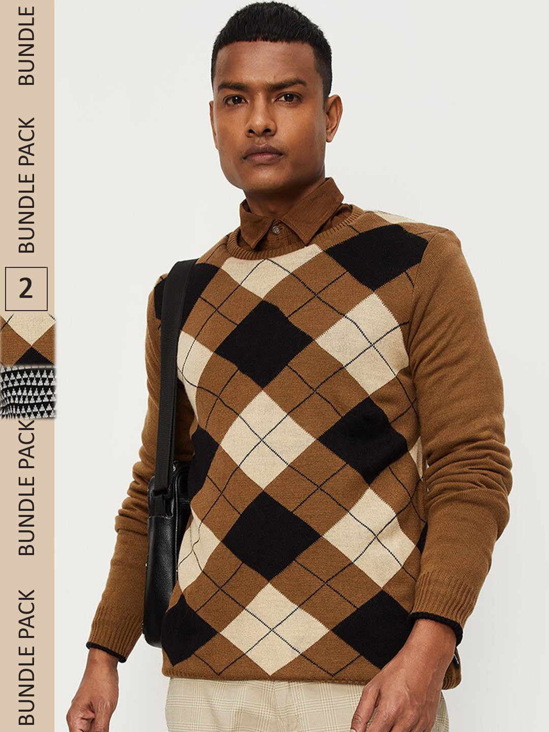 

max Men Embroidered Reversible Sweater, Khaki