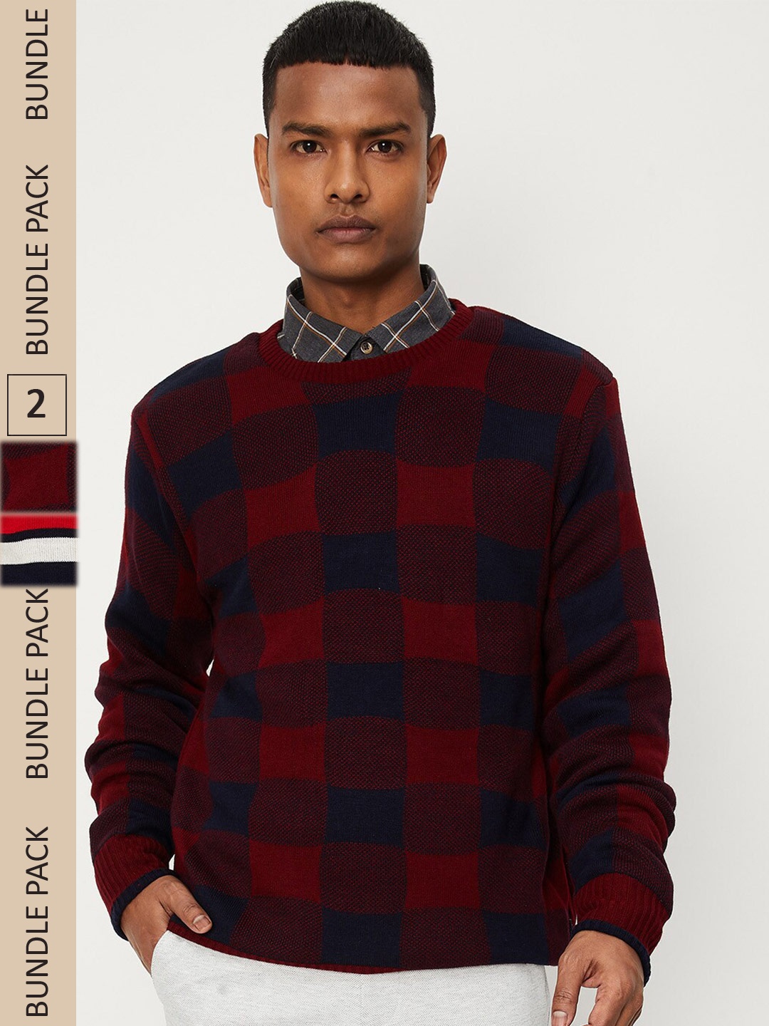 

max Men Embroidered Reversible Sweater, Maroon
