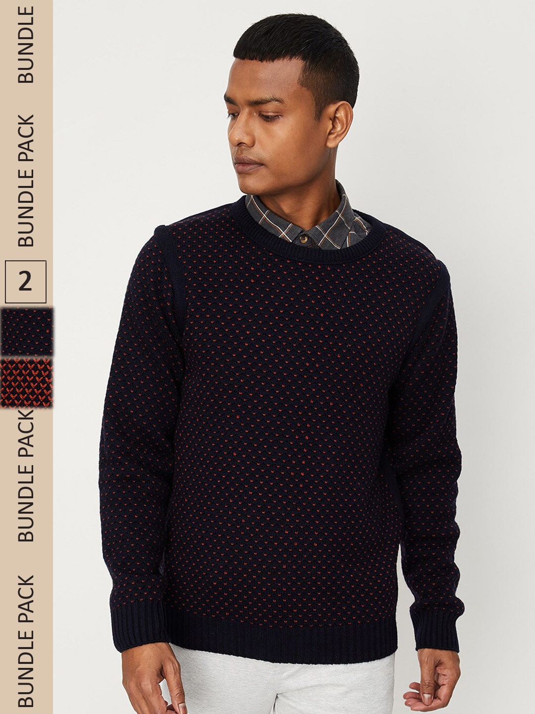 

max Men Embroidered Reversible Sweater, Navy blue
