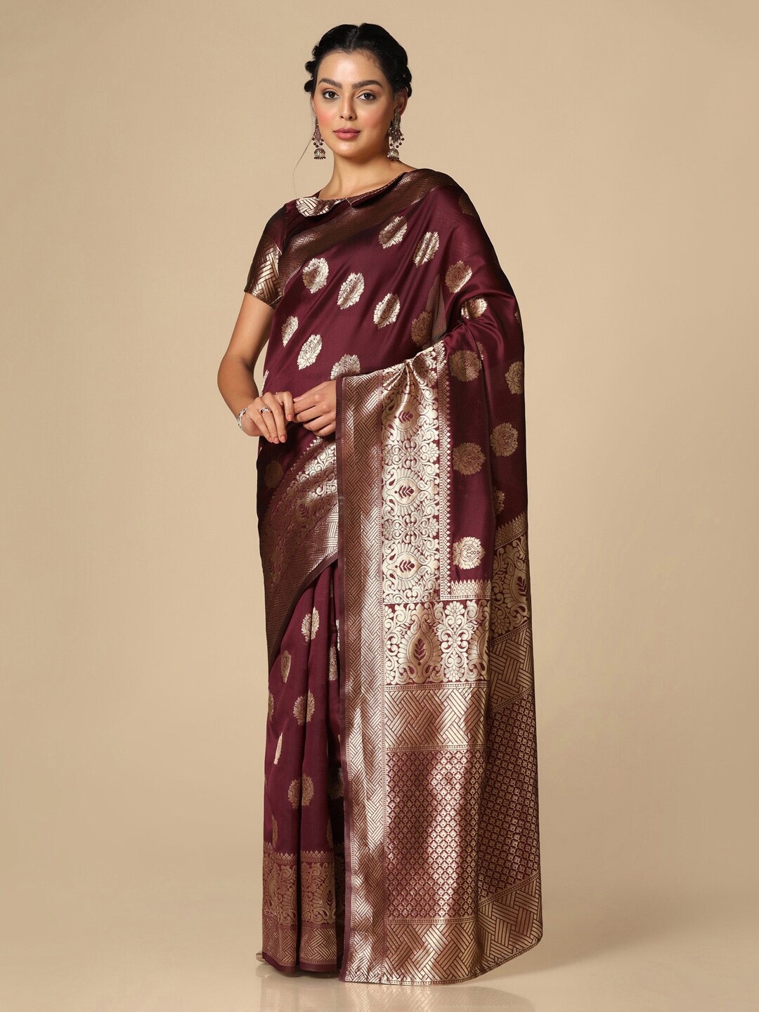 

Satrani Woven Design Zari Banarasi Saree, Maroon