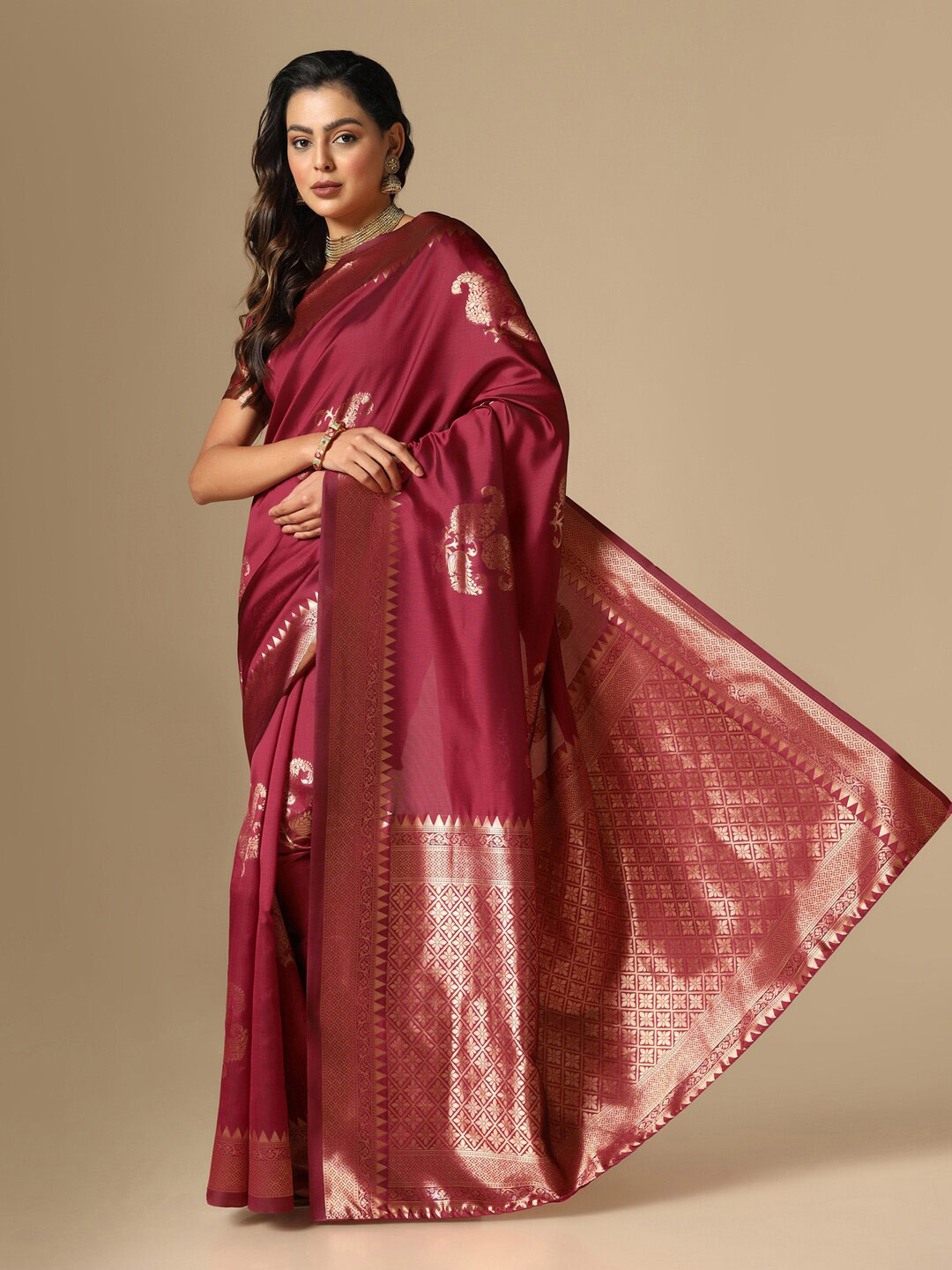 

Satrani Woven Design Zari Saree, Maroon