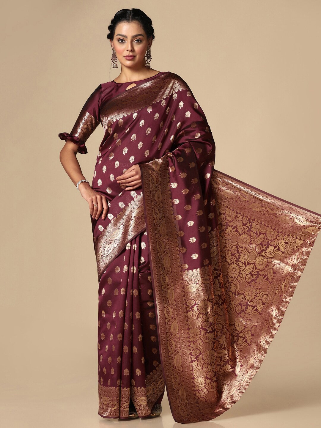 

Satrani Woven Design Zari Ready to Wear Banarasi Saree, Maroon
