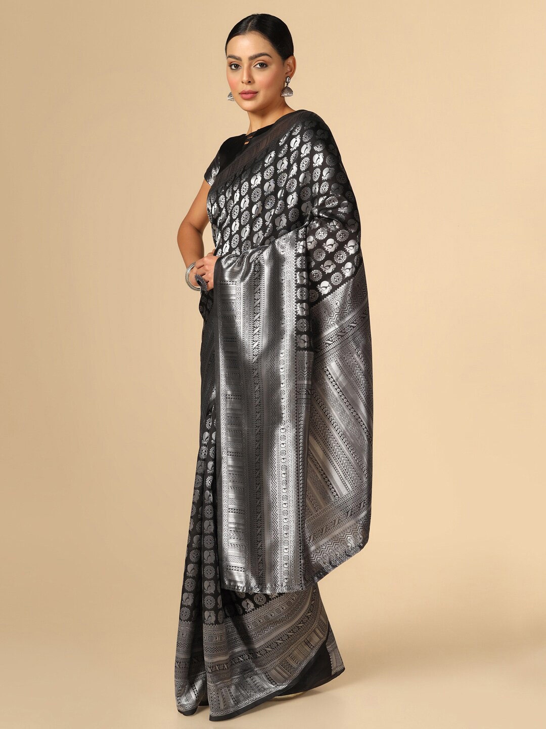 

Satrani Woven Design Zari Banarasi Saree, Black