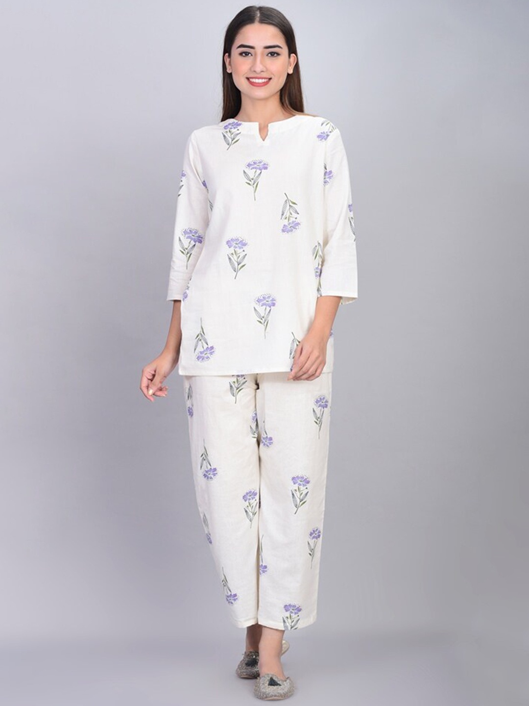 

Fabriko Women Printed Pure Cotton Night suit, Coffee brown