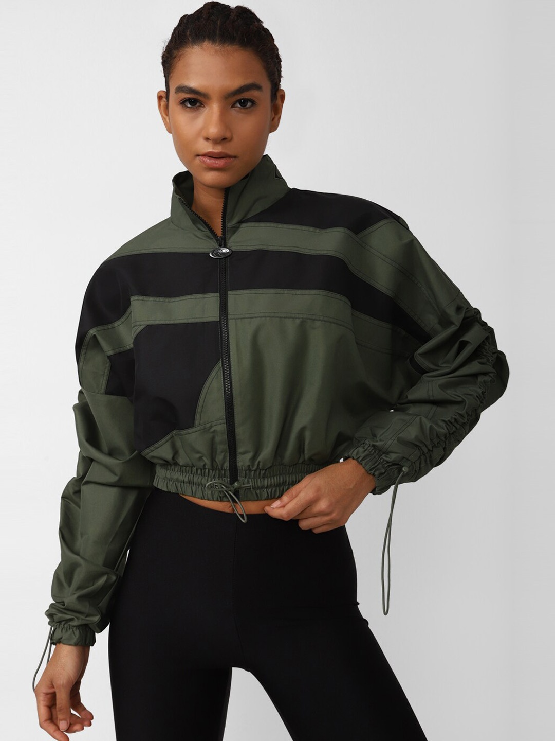 

Reebok Women Colourblocked Stand Collar Sporty Jacket, Green