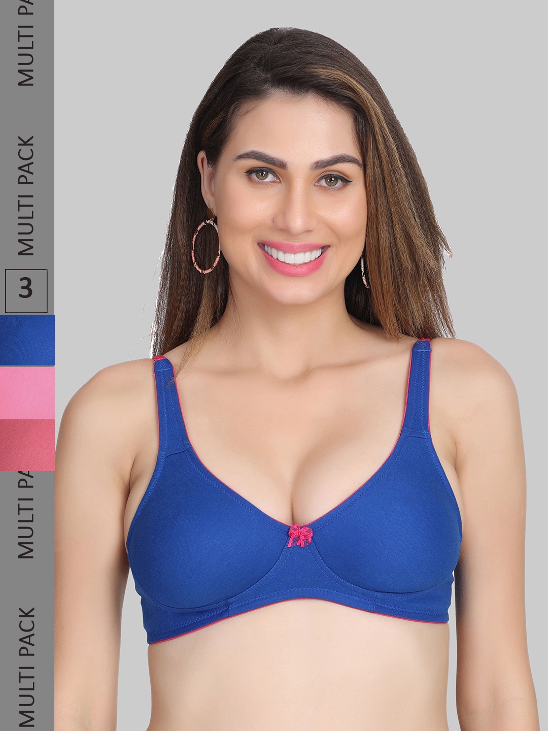 

Innocence Set of 3 Everyday Non Padded Cotton Bra, Pink