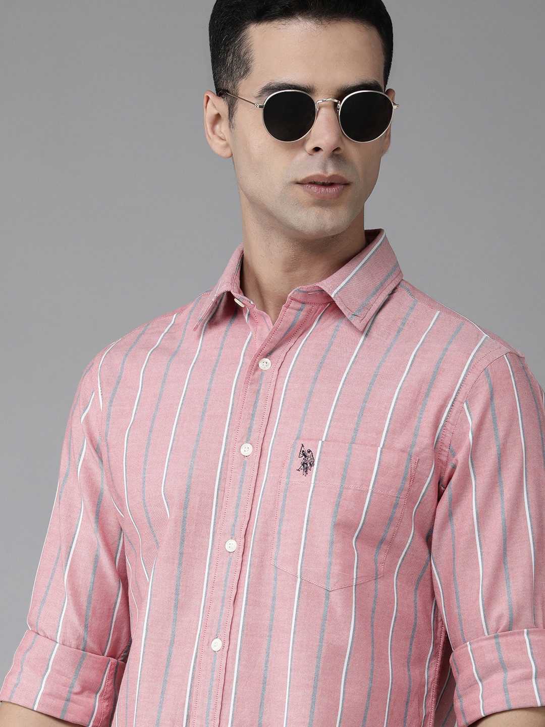 

U S Polo Assn Striped Pure Cotton Tailored Fit Shirt, Pink