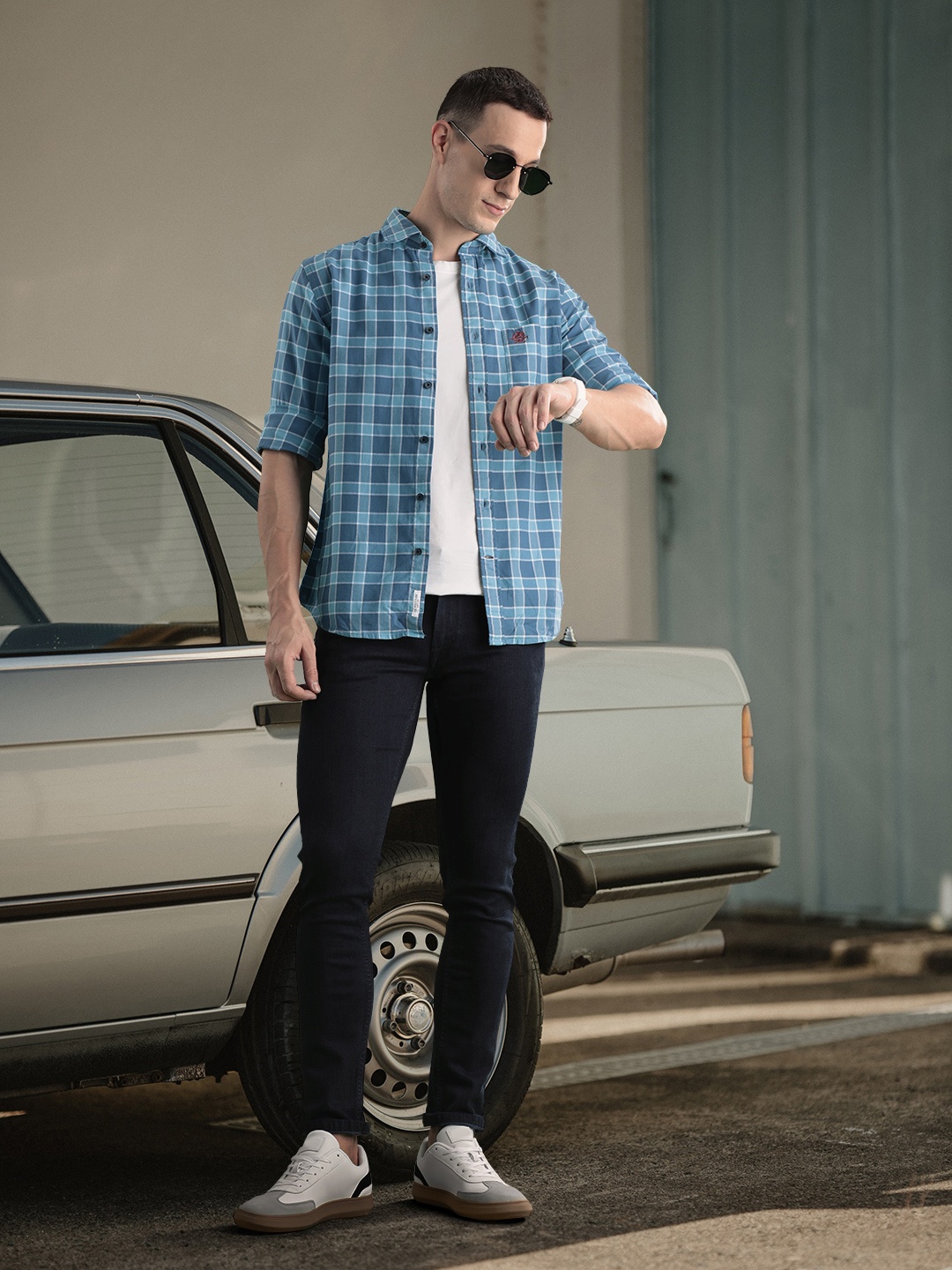

U S Polo Assn Buffalo Checks Pure Cotton Tailored Fit Shirt, Blue