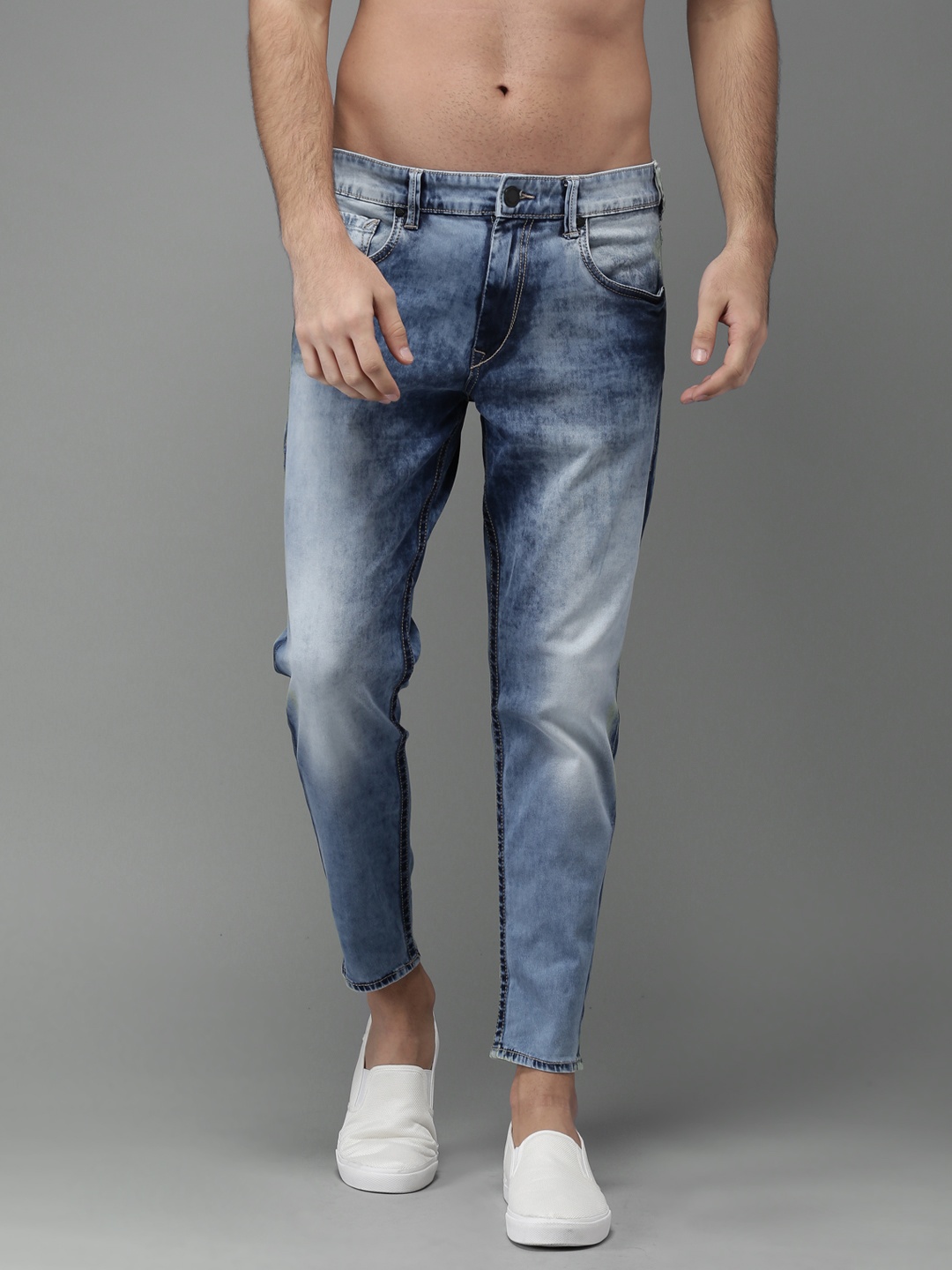 

HERE&NOW Men Blue Slim Fit Mid-Rise Cropped Clean Look Stretchable Jeans