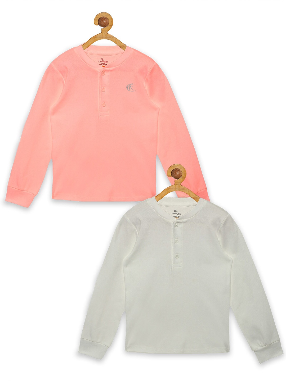 

KiddoPanti Girls Pack Of 2 Henley Neck Ribbed T-shirt, Pink