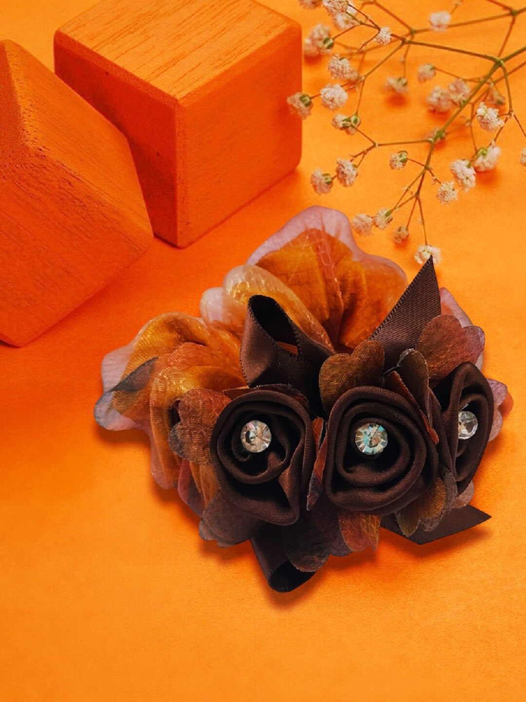 

OOMPH Women Floral Organza Scrunchy, Orange