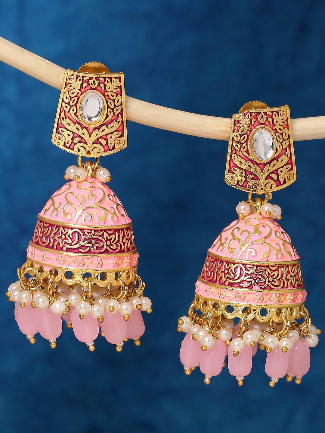 

OOMPH Contemporary Jhumkas Earrings, Pink