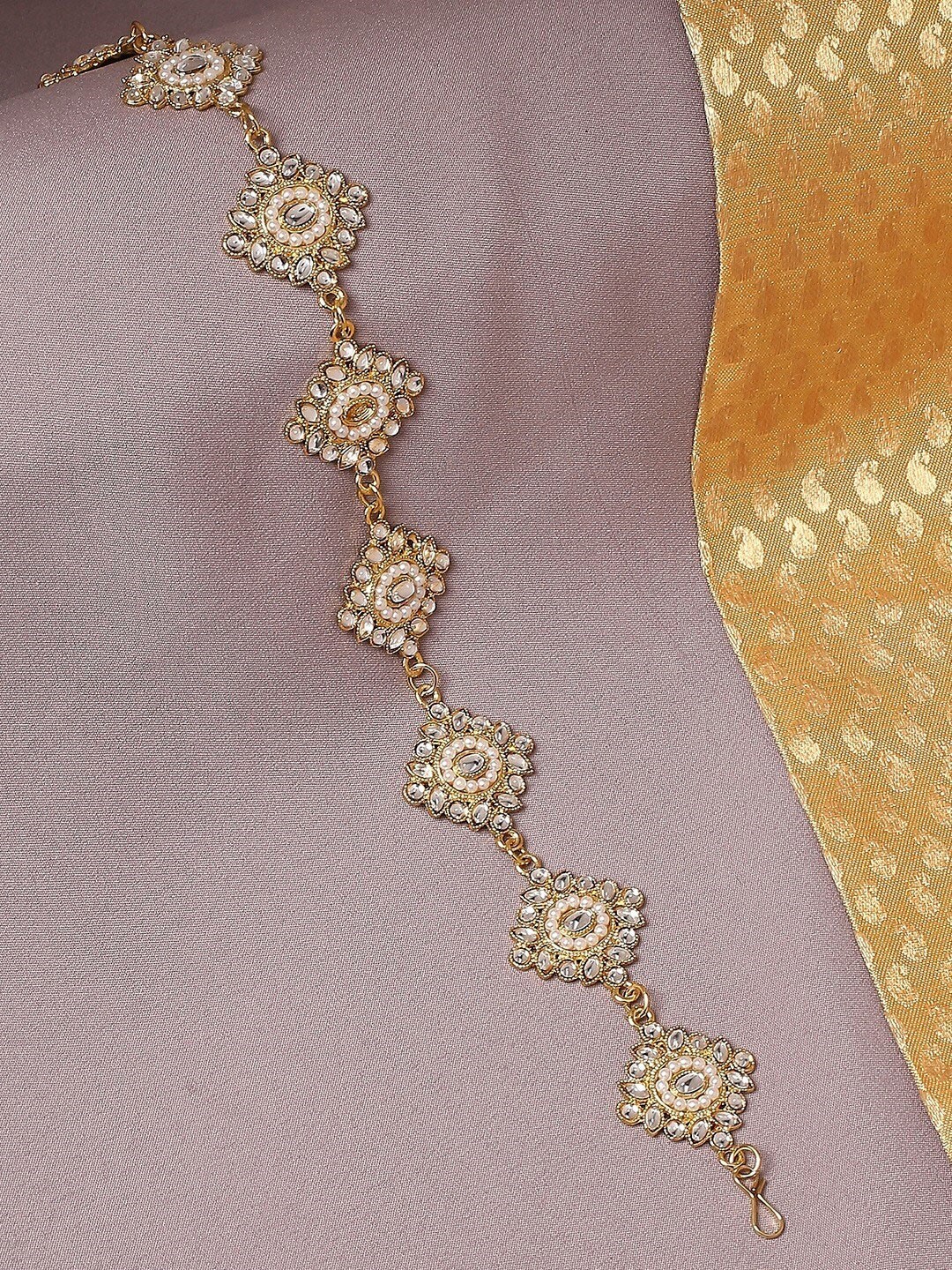 

OOMPH Women Kundan & Pearls Embellished Hairband, Gold