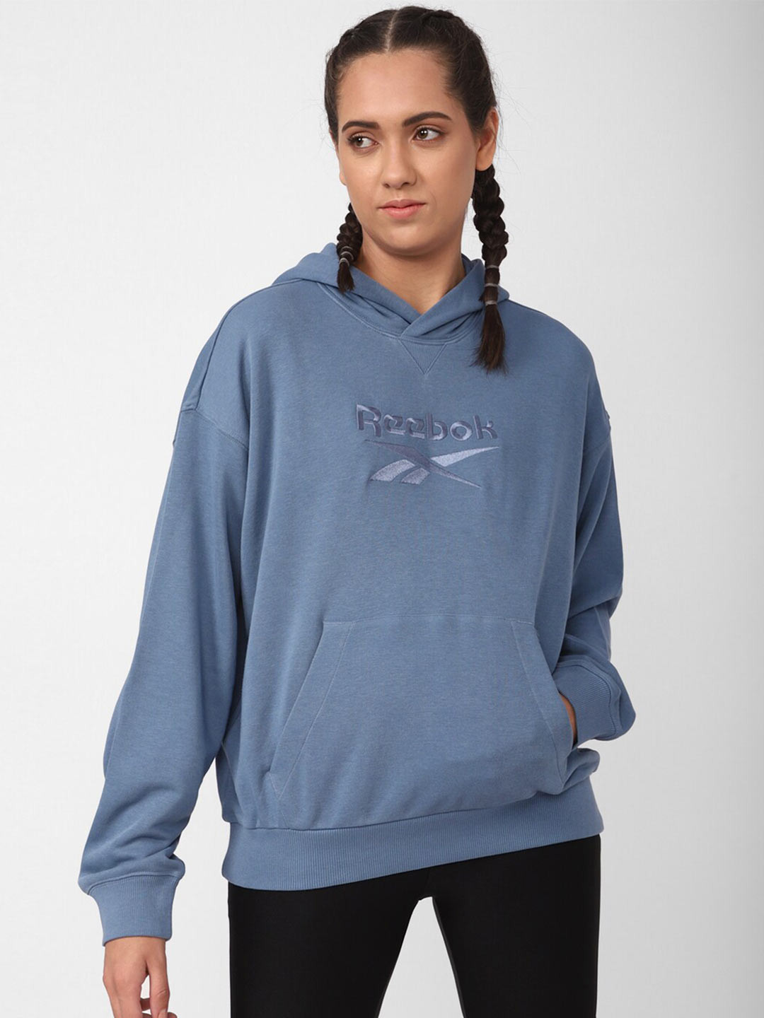 

Reebok Women Big Logo Pure Cotton Hooded Sweatshirt, Blue