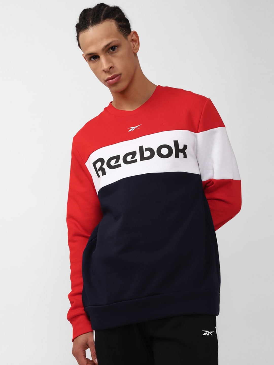 

Reebok Men Colourblocked Cotton Sweatshirt, Red