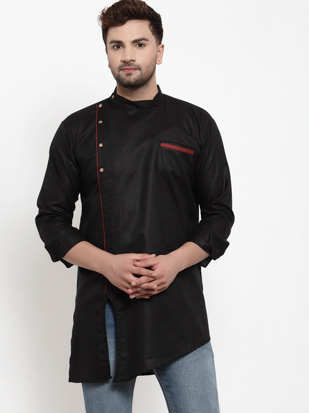 

Benstoke Men Mandarin Collar Kurta, Black