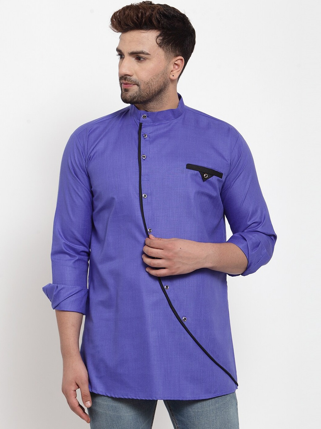 

Benstoke Thread Work Straight Angrakha Cotton Kurta, Blue