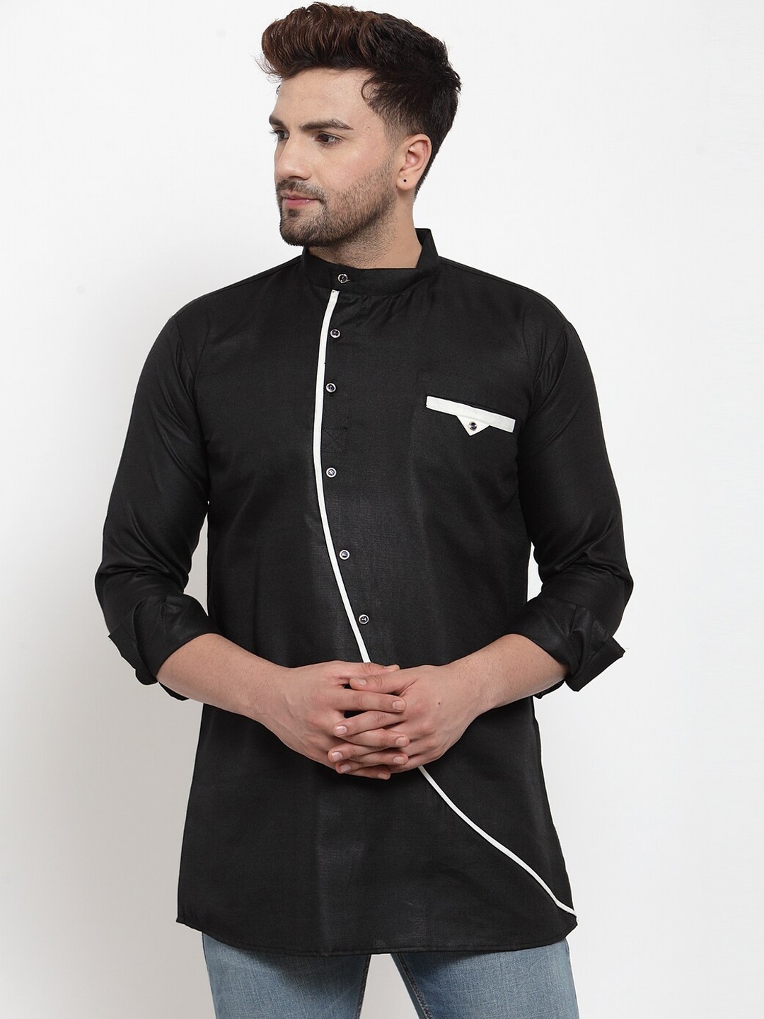 

Benstoke Men Thread Work Kurta, Black