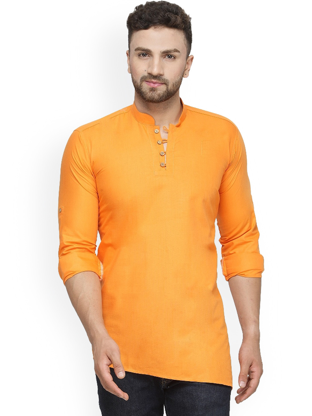 

Benstoke Men Thread Work Cotton Kurta, Orange