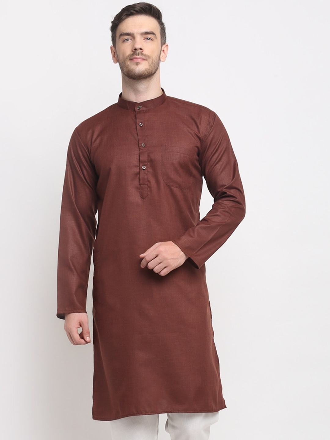 

Benstoke Men Mandarin Collar Straight Kurta, Brown