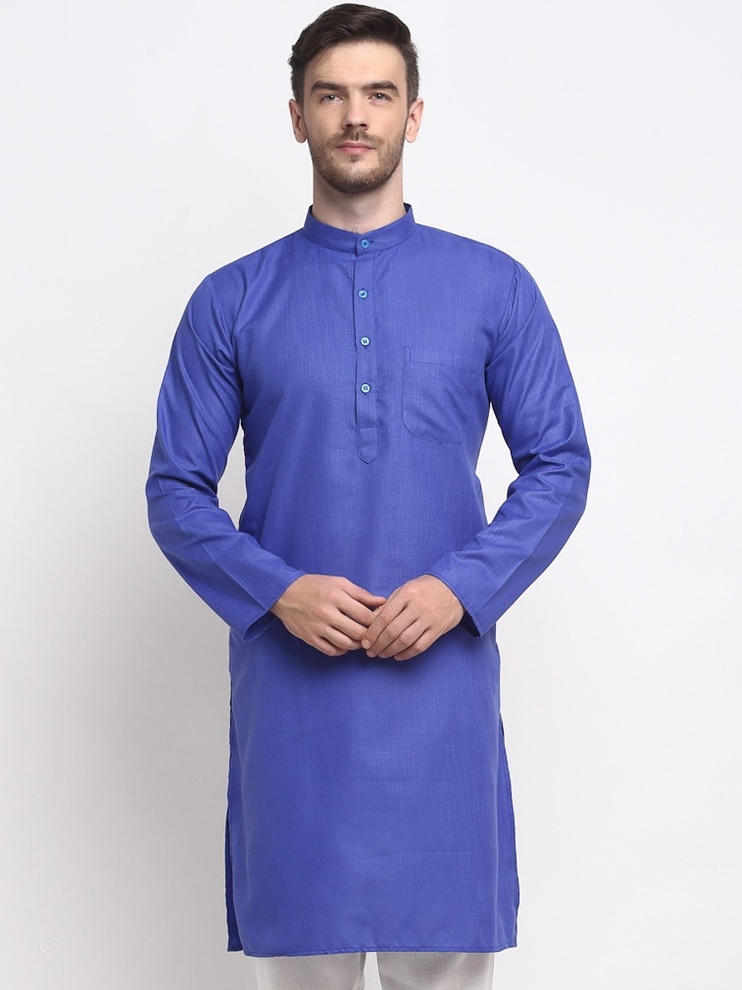 

Benstoke Mandarin Collar Long Sleeves Straight Kurta, Blue