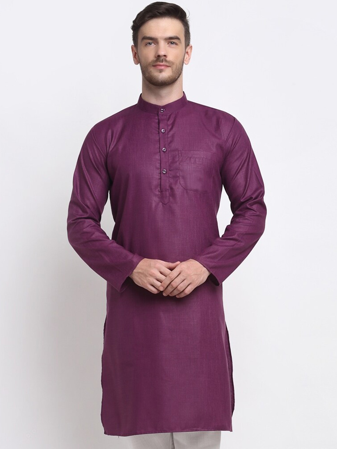 

Benstoke Men Straight Long Kurta, Purple