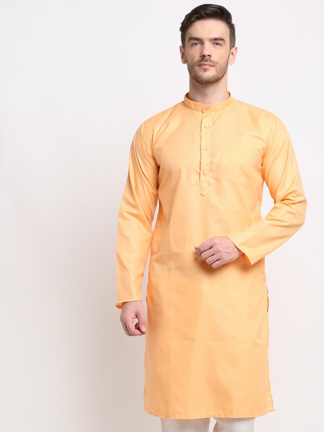 

Benstoke Straight Mandarin Collar Long Kurta, Peach