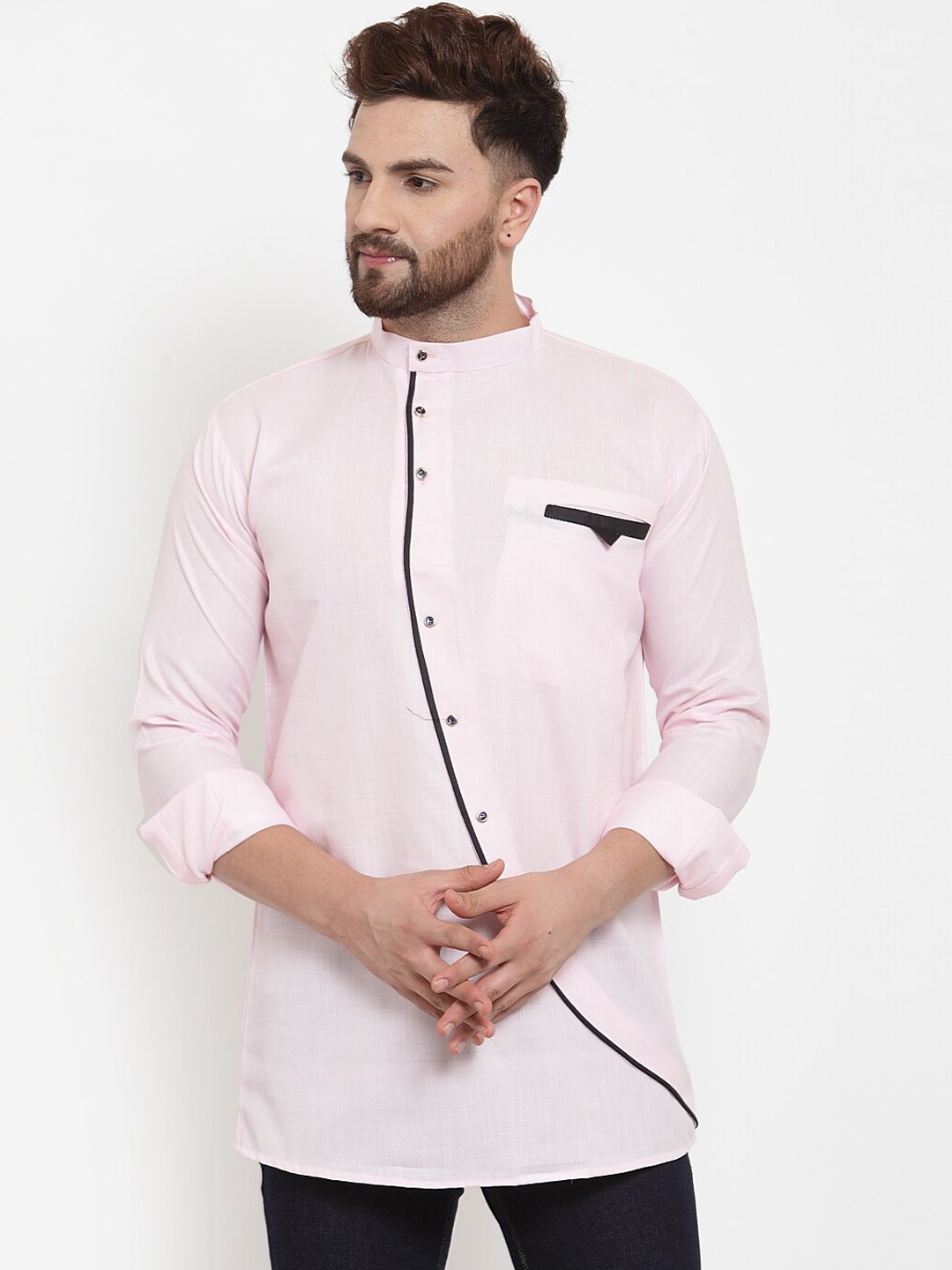 

Benstoke Men Straight Short Kurta, Pink