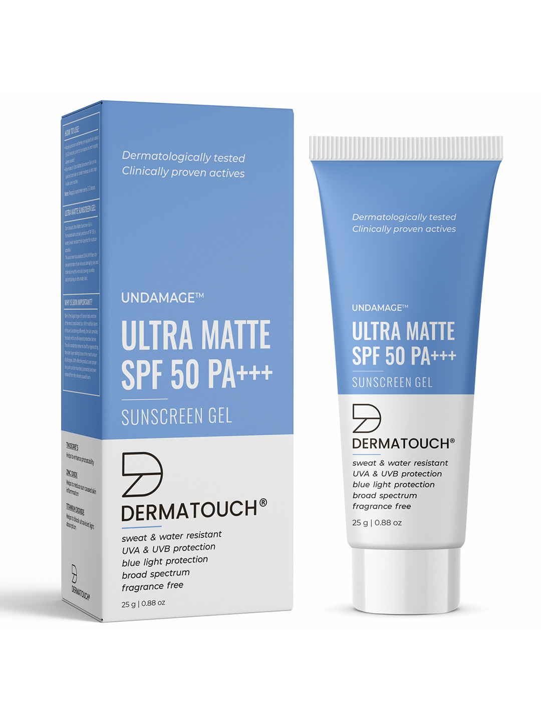 

Dermatouch Undamage Ultra Matte SPF 50 PA+++ Sunscreen Gel - 25g, Blue