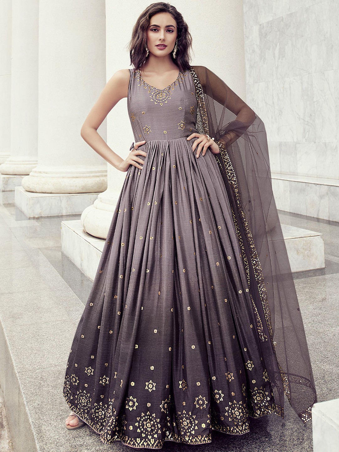 

ODETTE Women Ethnic Motifs Anarkali Semi Stitched Kurta, Violet