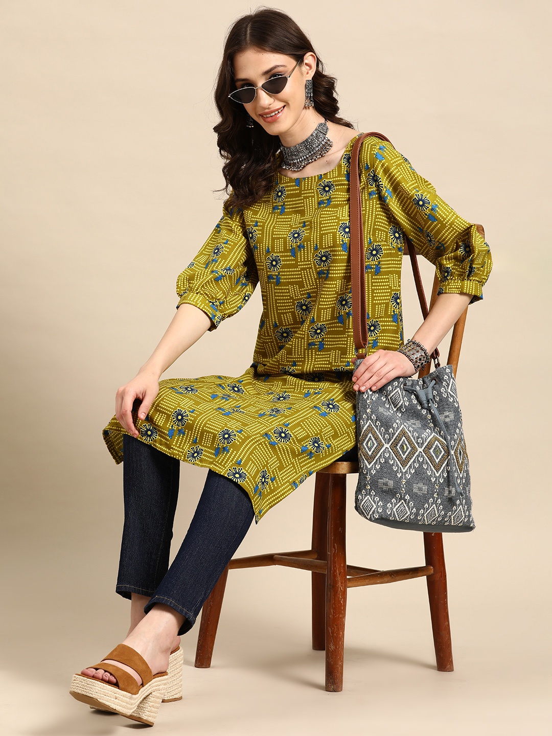 

Sangria Ethnic Motifs Print Kurta, Green