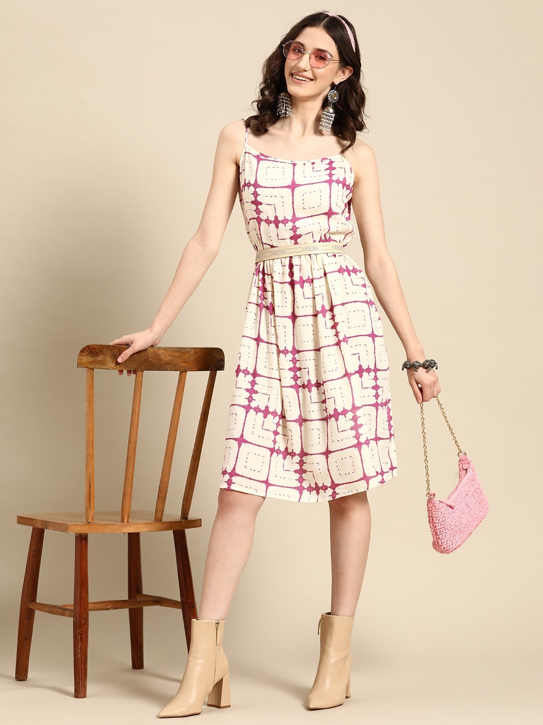 

Sangria Abstract Print A-Line Dress, Off white