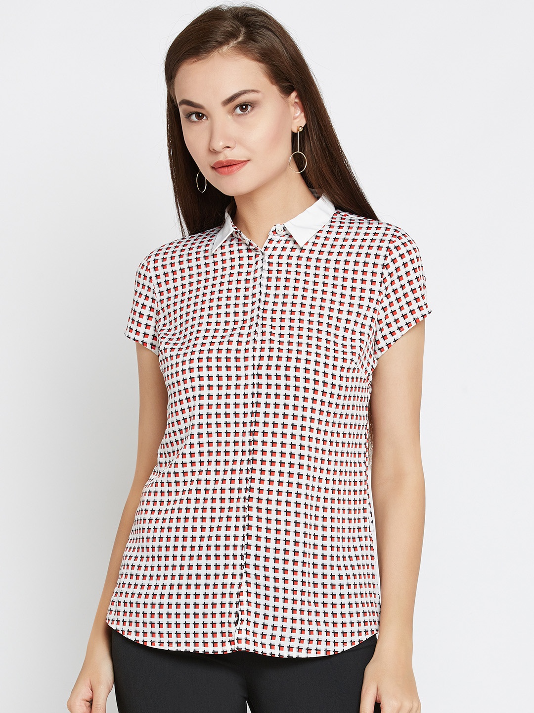 

Wills Lifestyle Women White & Red Printed Casual Shirt