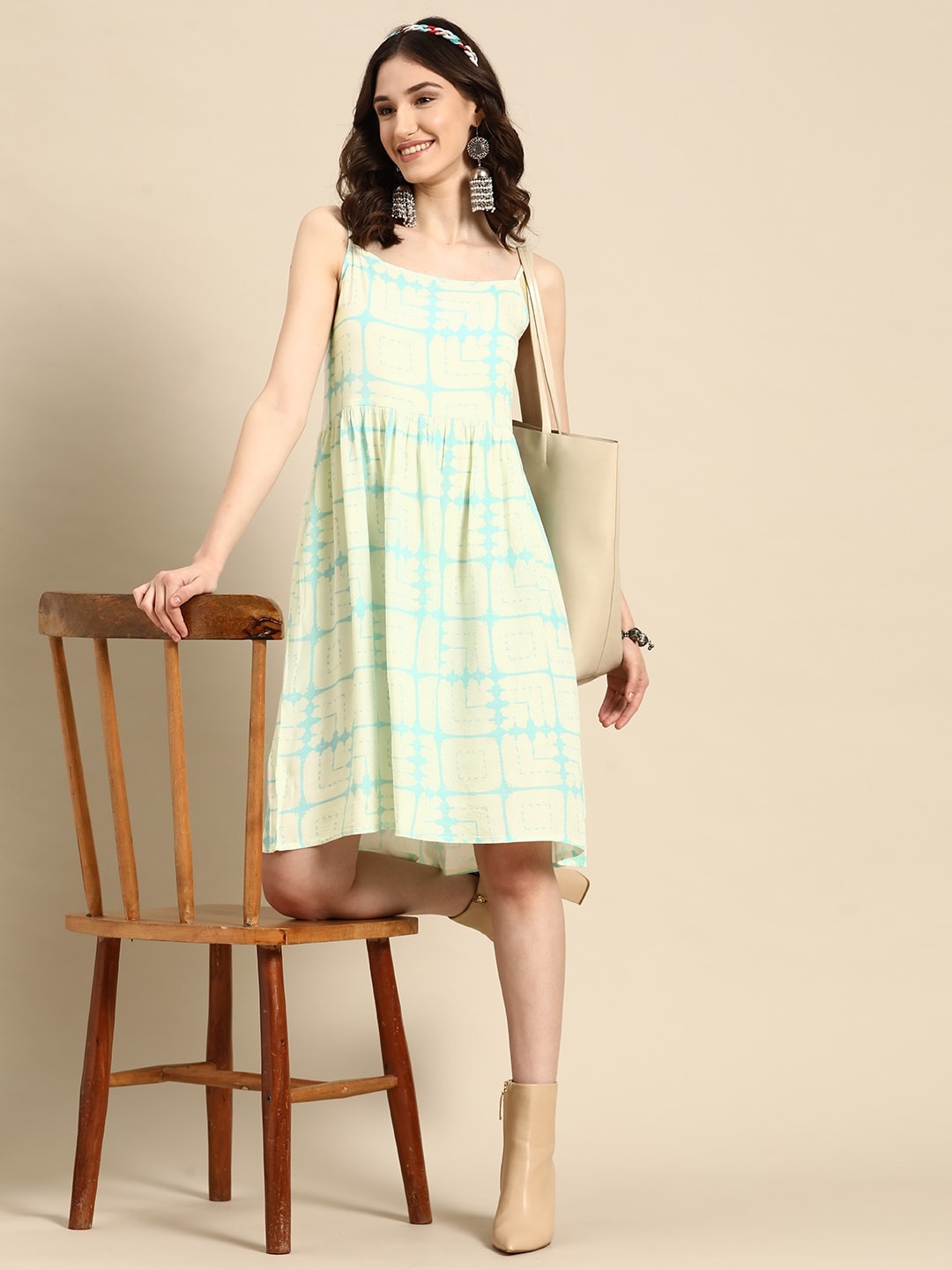 

Sangria Abstract Print A-Line Dress, Yellow