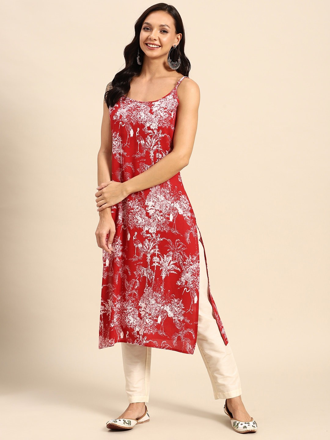 

Sangria Women Printed Straight Kurta, Red