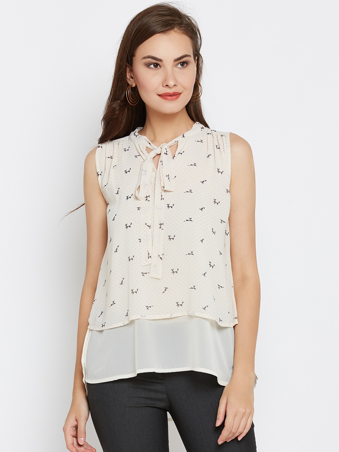 

Wills Lifestyle Women Cream-Coloured Printed Layered A-Line Top