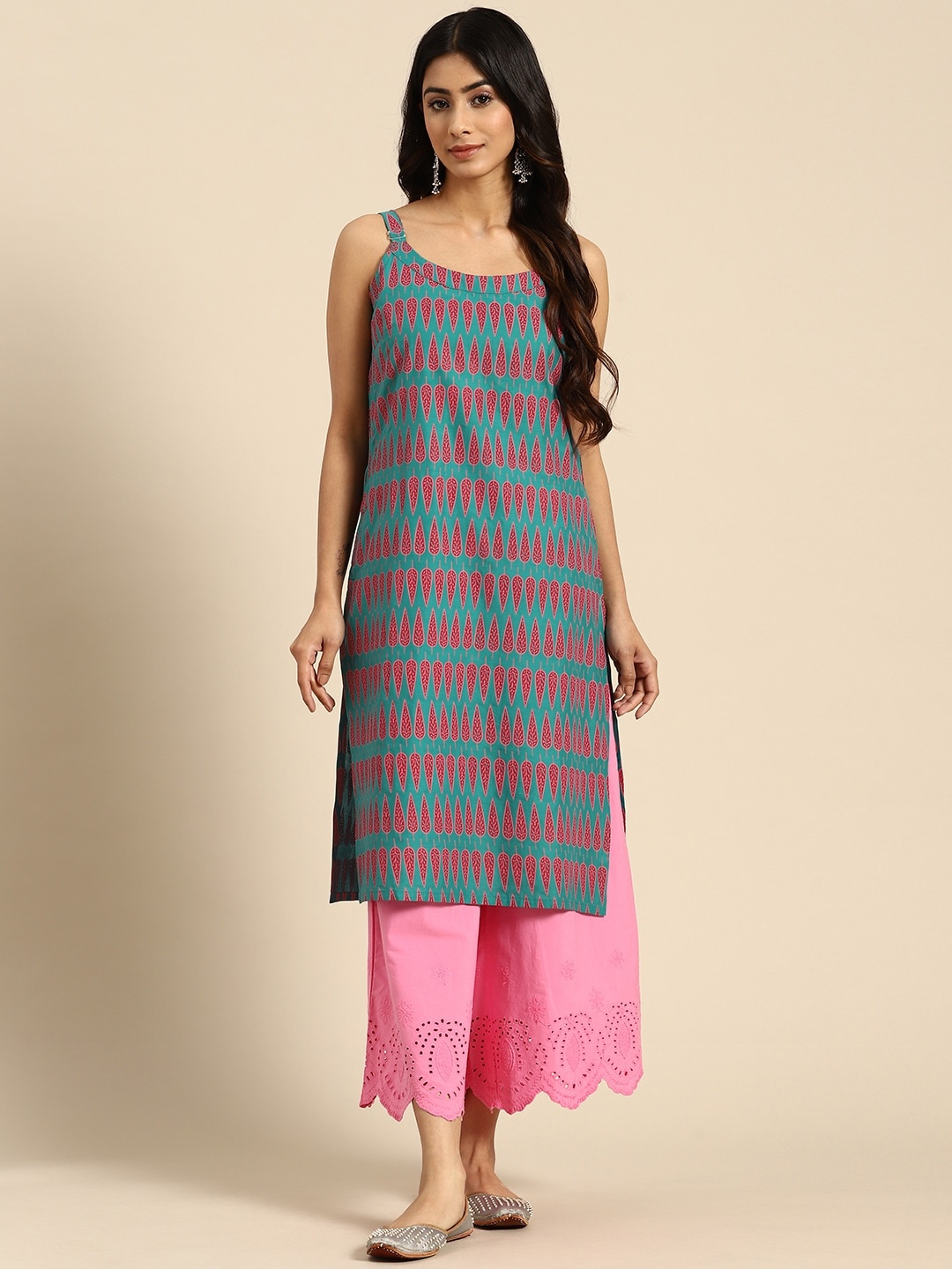 

all about you Pure Cotton Leaf Print Kurta, Green