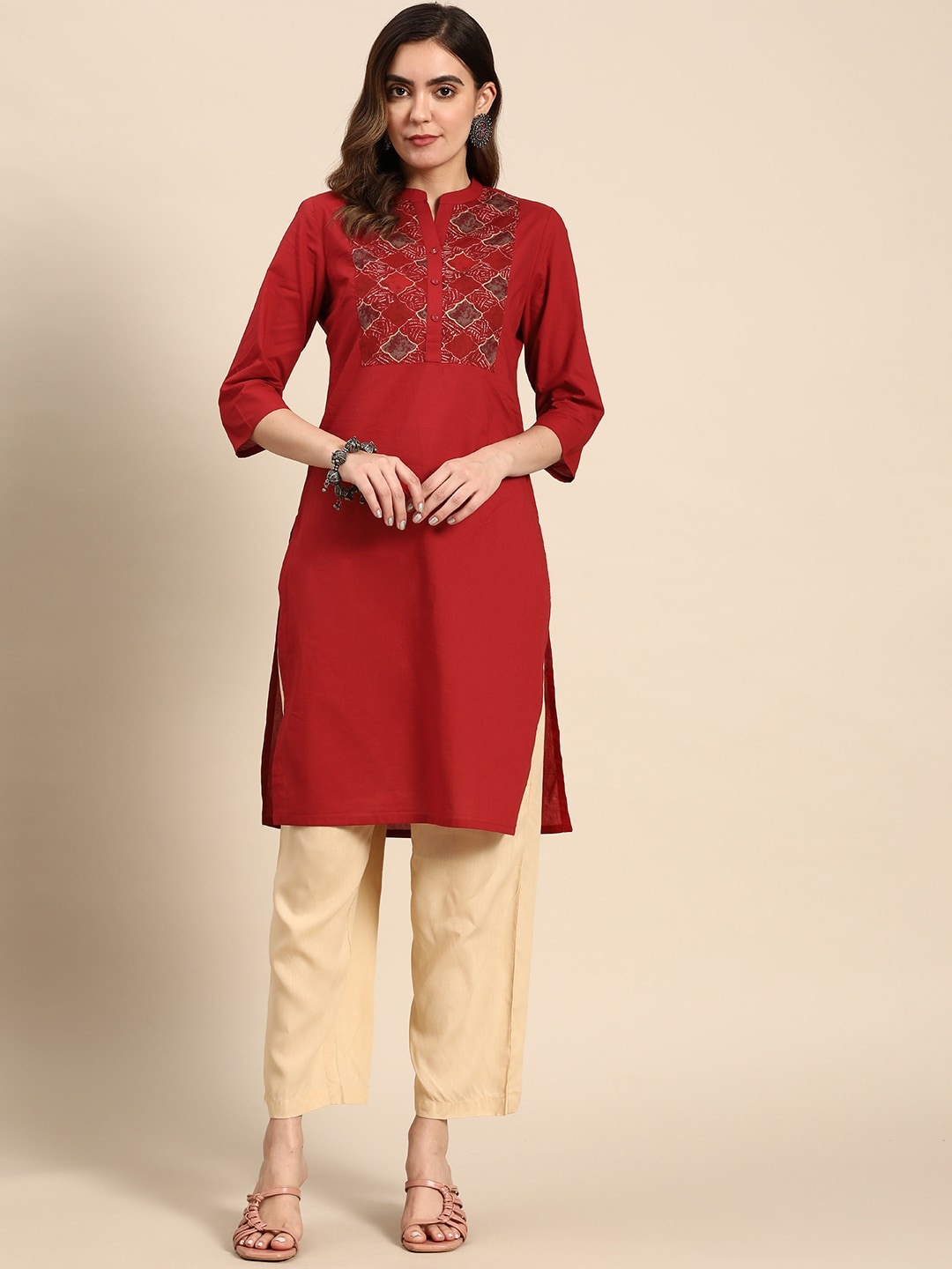 

all about you Women Red & White Ethnic Motifs Printed Kurta