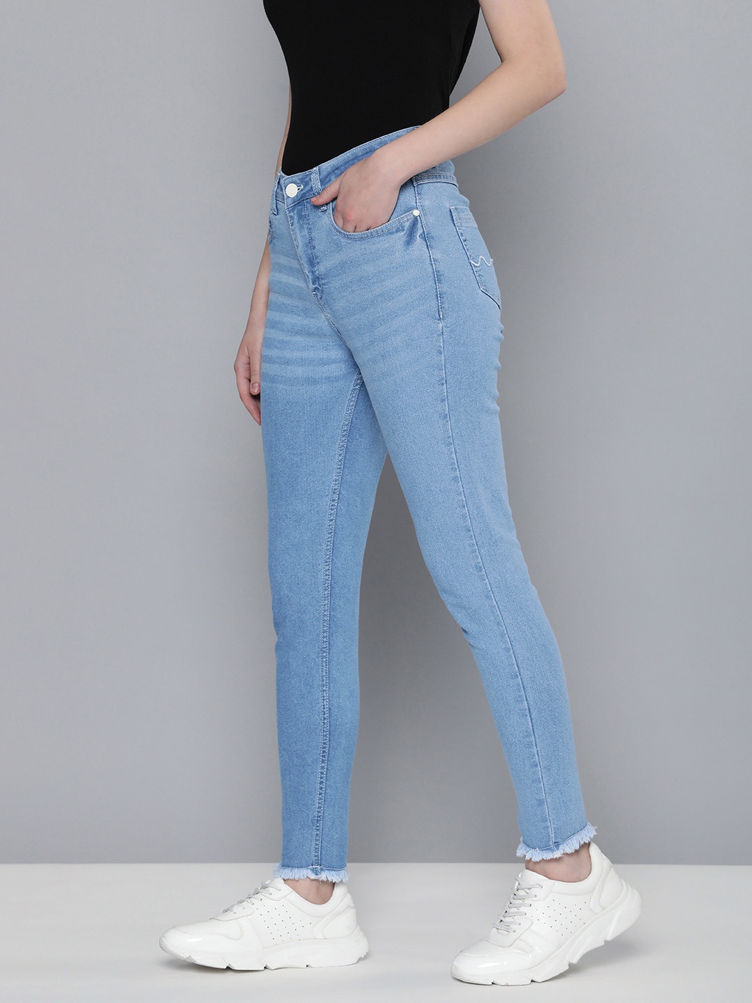 

Mast & Harbour Mid-Rise Skinny Fit Light Fade Frayed Stretchable Jeans, Blue