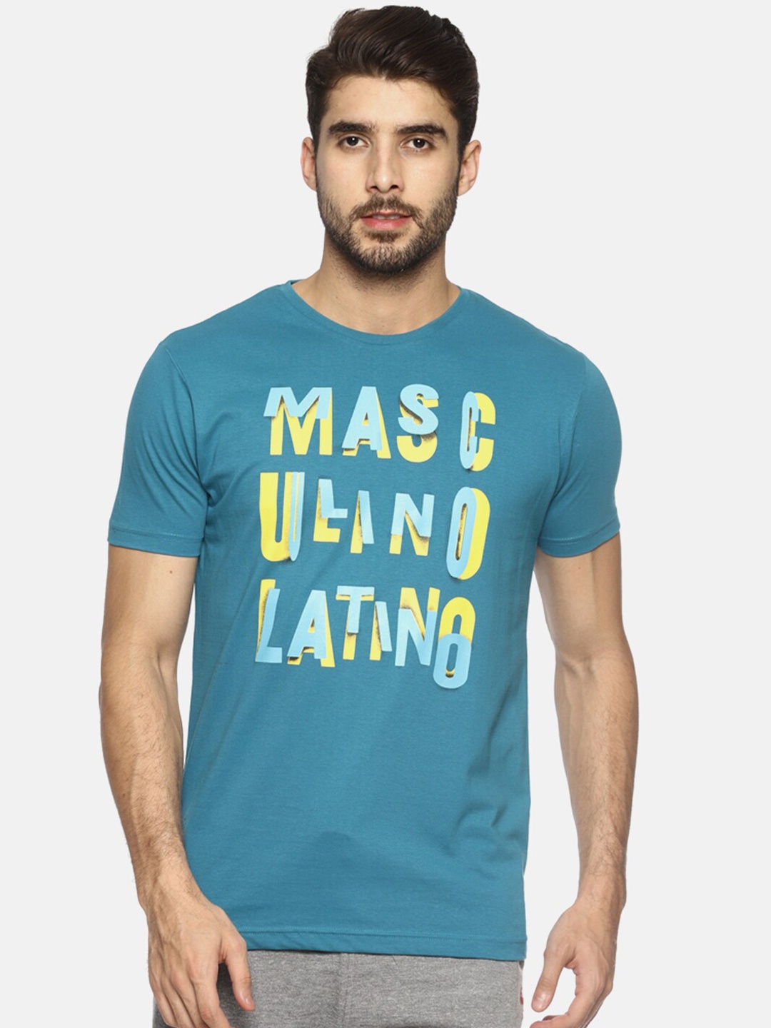 

Masculino Latino Men Typography Printed T-shirt, Teal