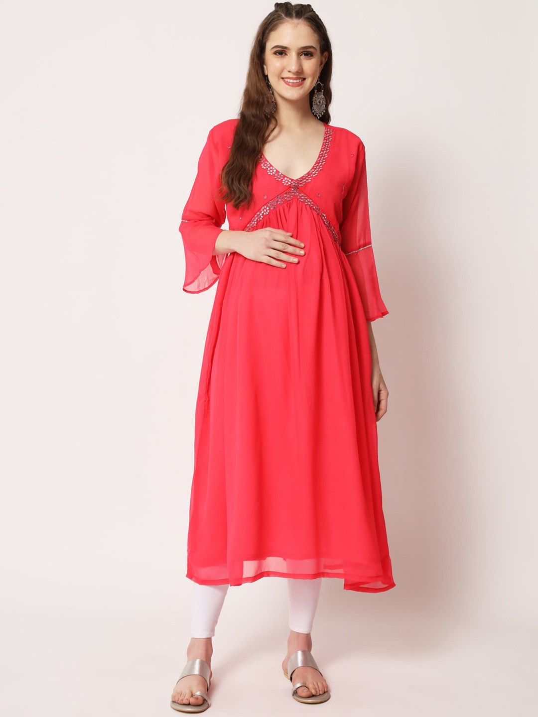 

Aujjessa Women Maternity Georgette Kurta, Fuchsia