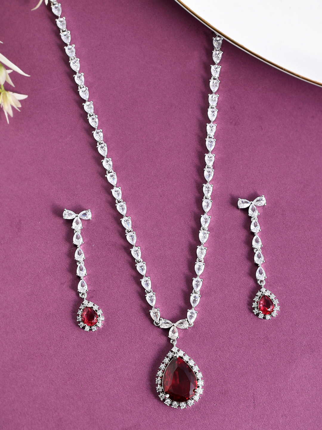 

Silvermerc Designs Silver-Plated AD Studded Jewellery Set